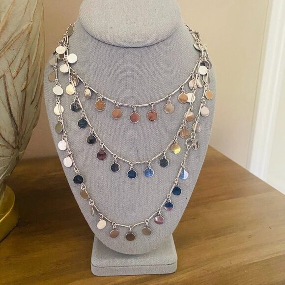 Vintage Vendome Silver Sparkle Round Disk Chain Necklace 52" - Picture 2 of 7